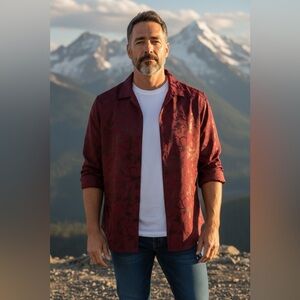 Men's Burgundy Floral Casual Button Down Shirt